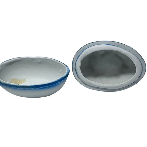 Bisque Bunny Rabbit Egg-Shaped Covered Trinket Candy Dish 5" Easter Decor VTG - Picture 6 of 7